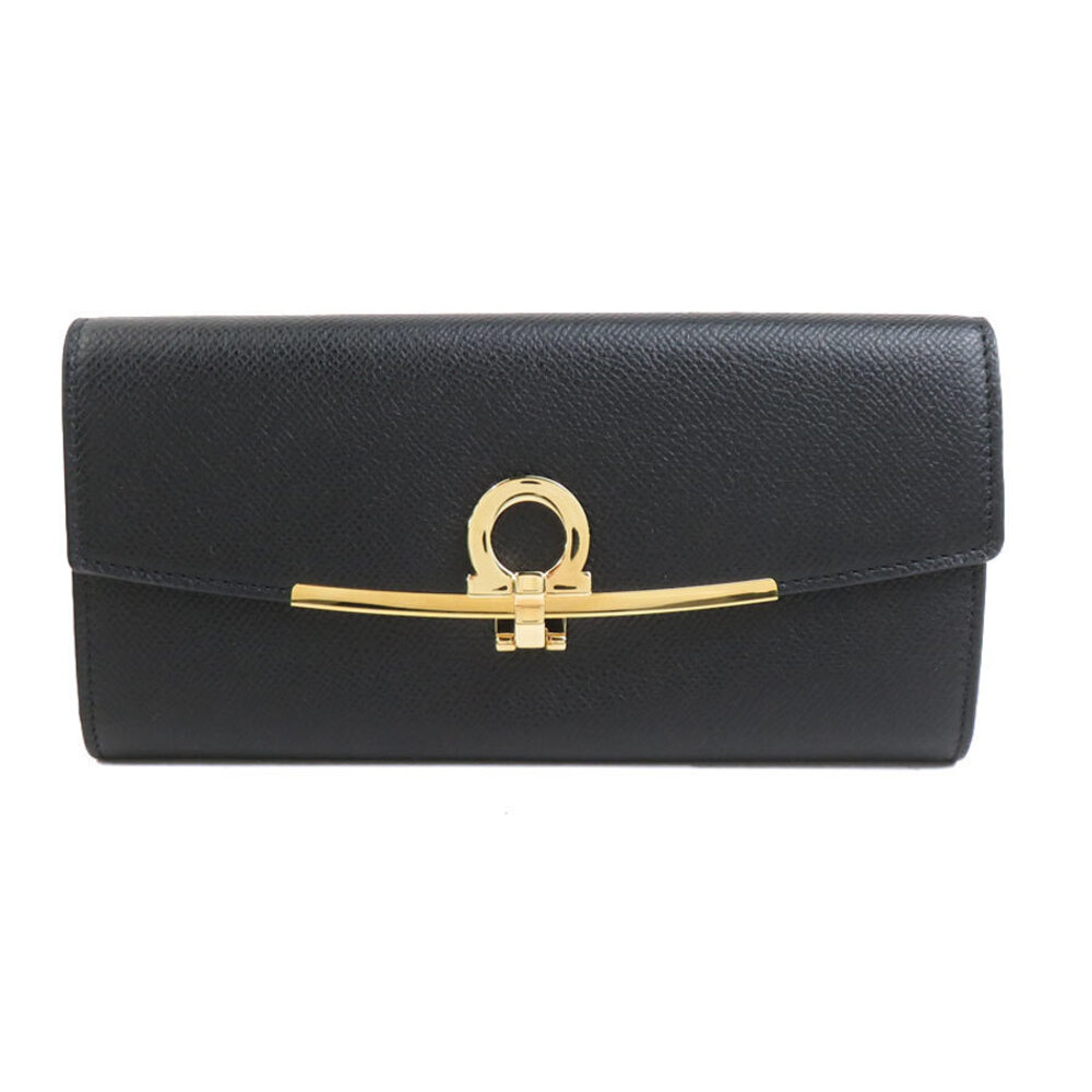 Salvatore Ferragamo long wallet Gancini leather black
